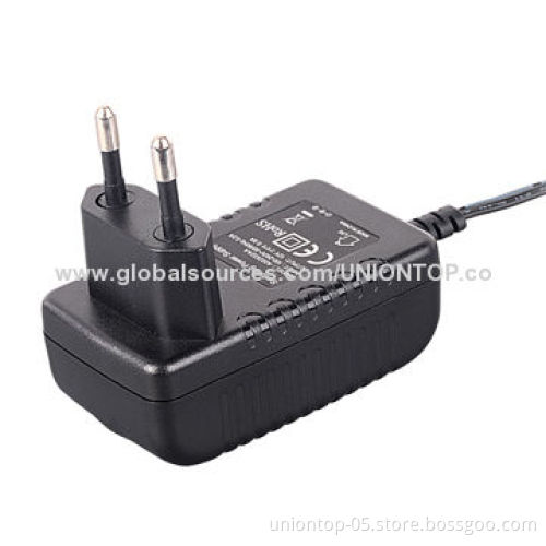 15W, 5V/2A/6/9/12/18/24V/2/1.5/0.5A AC/DC plugin power adapter with CE/FCC/LVD/RoHS marks